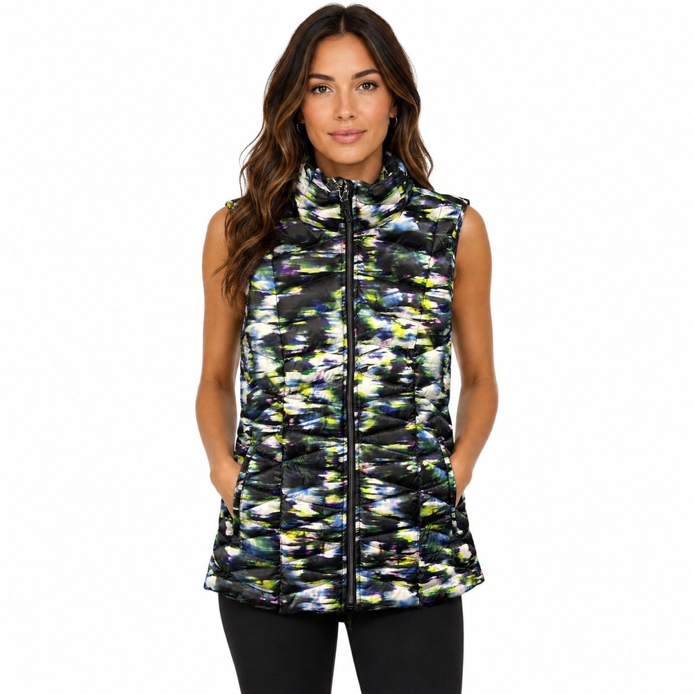 Women's Puffer Vest By Tangerine NWT Quilted Duck Down Multicolor W/ Bag Size M
